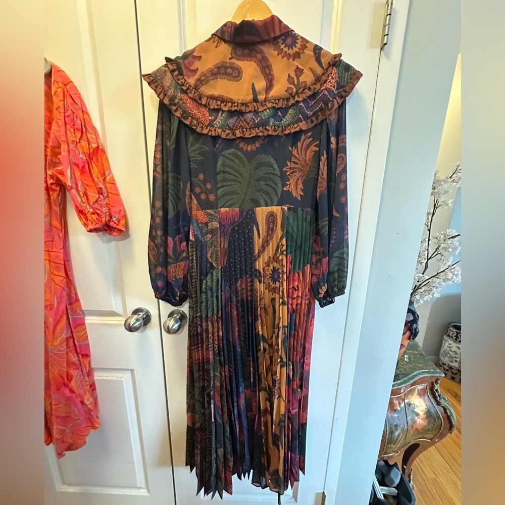 FARM Rio Dark Floral Paisley Pleated Maxi Dress in Navy, Burgundy, Green - Picture 9 of 12
